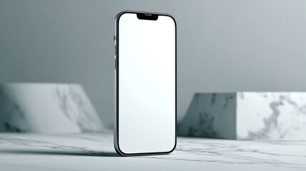 Minimalist isolated smartphone with blank white screen, modern technology mockup, clean design.
