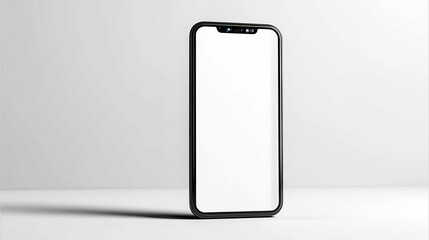 Minimalist isolated smartphone with blank white screen, modern technology mockup, clean design.