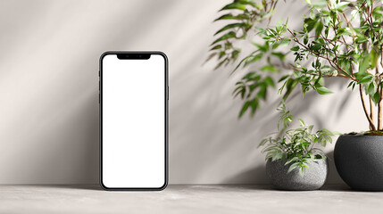 Minimalist isolated smartphone with blank white screen, modern technology mockup, clean design.