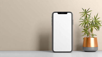 Minimalist isolated smartphone with blank white screen, modern technology mockup, clean design.