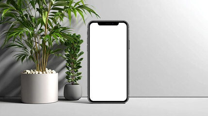 Minimalist isolated smartphone with blank white screen, modern technology mockup, clean design.