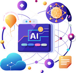 artificial Intelligence landing page. Website template for ai machine deep learning technology sci-fi concept.