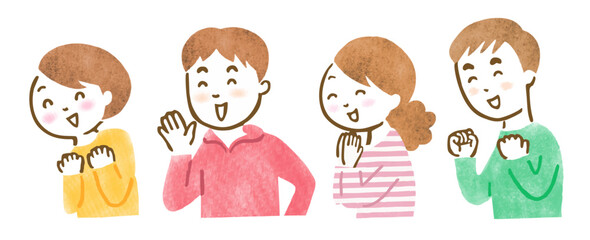 応援している様子の男女4人の上半身イラスト