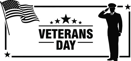 Veterans day clip art with american flag and saluting soldier