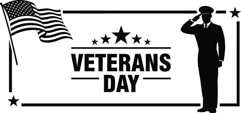 Veterans day clip art with american flag and saluting soldier