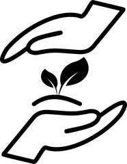 Growth plant in hands icon. Hands hold plant vector icon. Vector graphics and not Artificial Intelligence, logo illustration. Replaceable vector design.