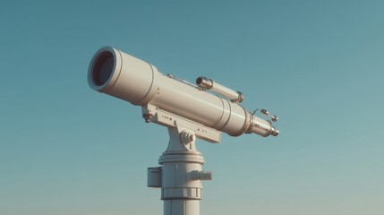 An astronomical telescope mounted on a sturdy tripod with a cylindrical body and rear eyepiece,