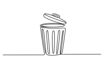 Continuous one line drawing of trash bin. Single line drawing illustration of trash bin. one line Icon drawing with white background