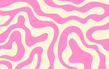 Abstract horizontal background with colorful waves. Trendy vector illustration in style retro 60s, 70s. Pink and beige colors