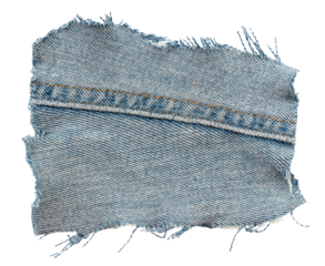 Piece of torn denim on a white background. Denim texture
