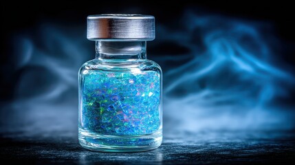 Obraz premium Transparent Glass Vial Filled With Bright Blue Particles