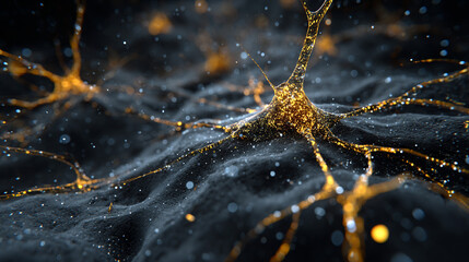 Visualization of artificial intelligence with glowing neural connections on a digital science background, symbolizing deep learning, networks, and futuristic technology.