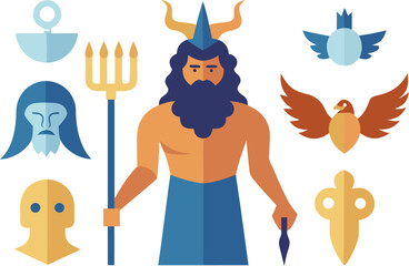 Greek mythology gods symbols vector illustration scalable eps icon collection