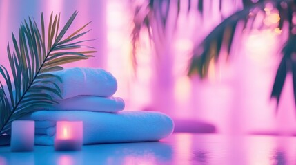 Relaxing spa scene with towels candles and tranquil ambiance