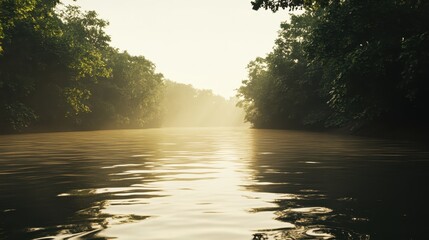 River landscape with tranquil waters and soft sunlight