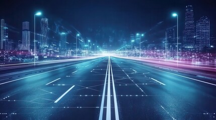 Roadway infrastructure design featuring a high tech cityscape at night