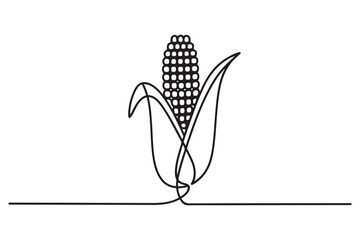 Maize ear in continuous line art style. Single line drawing illustration of vegetarian food. one line Icon drawing with white background
