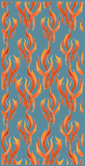 Drawn Vector Seamless Pattern – Fire Flame Leaves
