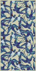 Blue Swallow Birds Seamless Pattern