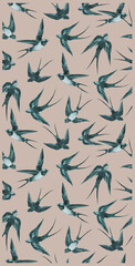 Swallow Birds Seamless Pattern