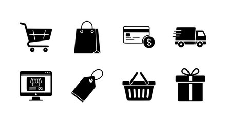 Online Shopping Icons Set Cart, Bag, Payment, Delivery