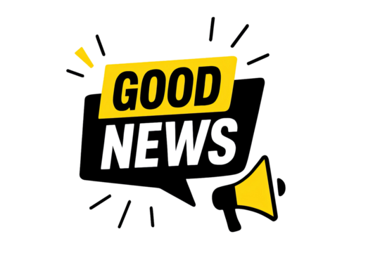 Bold yellow and white typography design with good news message announcement banner modern graphic communication concept isolated on white background