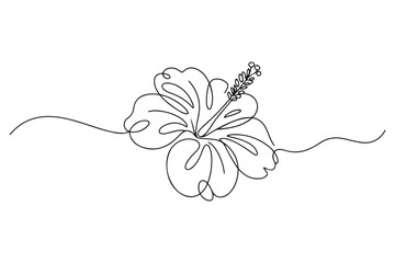 Hibiscus Flower Continuous Line Drawing Vector Illustration. one line Icon drawing with white background