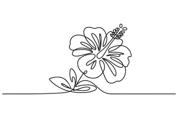 Hibiscus Flower Continuous Line Drawing Vector Illustration. one line Icon drawing with white background