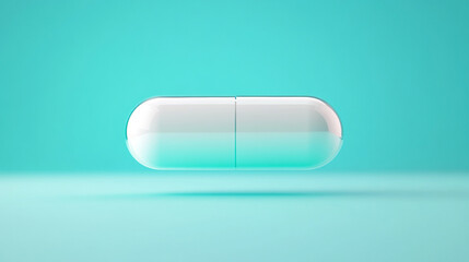 White medicine capsule floating on a clean minimal background, symbolizing healthcare, pharmacy, treatment, and modern medical design with simplicity and clarity.