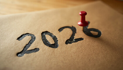 Numbers 2026 on Brown Surface with Pushpin