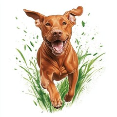 Happy Dog Running Through Grass with Joyful Expression and Energy