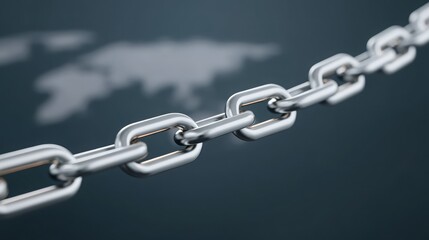 Obraz premium Metal chain links against a subtle world map background, symbolizing connection and strength.
