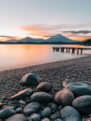 Tranquil Evening by the Lake with Majestic Mountains in Background