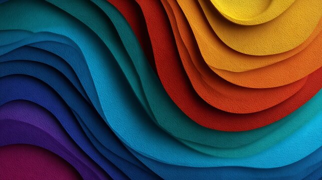 Vibrant abstract background featuring flowing textured waves in a rainbow spectrum of colors from blue, green, and red to orange and yellow, creating a dynamic layered effect.