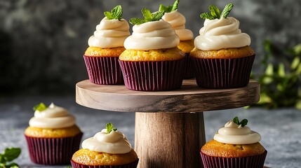 Delicious Vanilla Bean Cupcakes With Creamy Vanilla Frosting And Fresh Mint Garnish