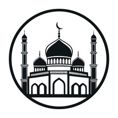 Black colour Mosque silhouette vector illustration, solid white background (2).eps