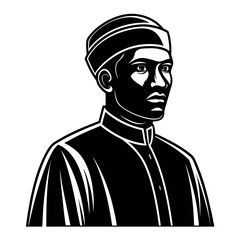 Black colour Muslim man praying silhouette vector illustration, solid white background (3).eps