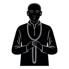 Black colour Muslim man with tasbih (prayer beads) silhouette vector illustration, solid white background (1).eps
