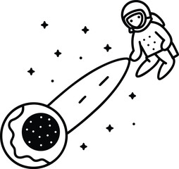 astronaut riding comet through galaxy coloring vector illustration on transparent background