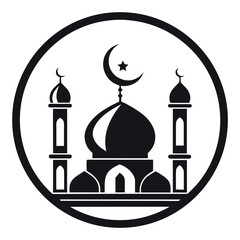 Black colour Ramadan Kareem with crescent and mosque silhouette vector illustration, solid white background (2).eps