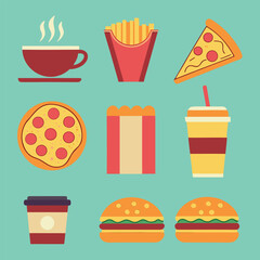 Coffee, Fast food, Burger, Pizza, Fries, Drink, Juice, Tea, Cup, Food icon, Cafe (6).eps