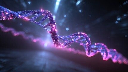 Stunning Visualization of Colorful DNA Helix in Futuristic Space with Glittering Stars and Dynamic Light Effects