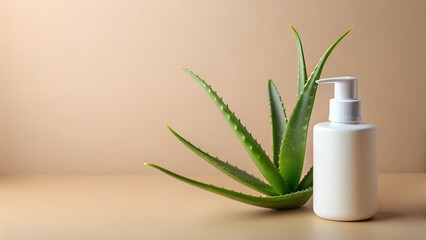 A White Bottle of Moisturizer Beside Aloe Vera Plant