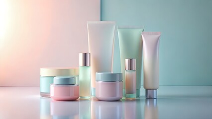 Soft Focus Shot of a Modern Skincare Packaging on Pastel Color Background