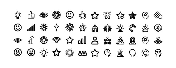 Collection of simple black and white icons representing various concepts