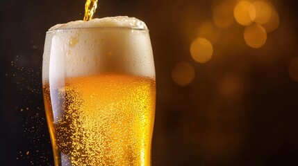 Refreshing golden beer with foamy head and rising bubbles, ideal for Oktoberfest posters, bar promotions, brewery branding, pub menus, and festive celebration designs