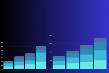Abstract blue gradient background with rising financial bar chart. Represents growth, progress, and success. Suitable for dashboards, infographics, and business reports.