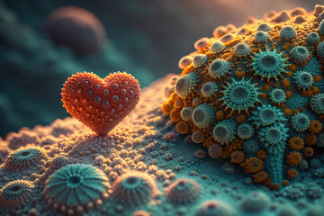 Fototapeta premium Heart shaped coral formation amidst underwater ecosystem with soft lighting