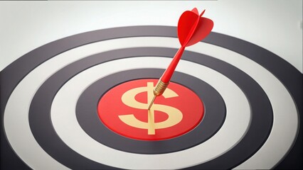 Dart Hitting Target Board with Dollar Sign in Center for Business Goal