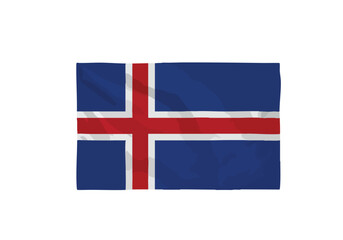 Obraz premium Vibrant Icelandic flag waving proudly against a clean white background, symbolizing national pride and heritage